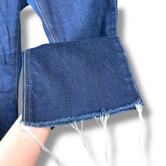 J. Crew Dark Wash Matchstick Mid-Rise Frayed Denim Jeans Size 32S Petite Short - Picture 3 of 9